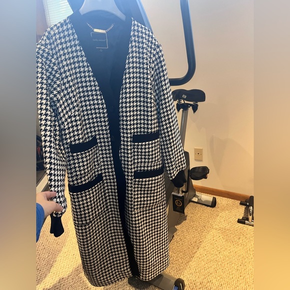 BNWT Kathy Ireland® Long Black & White Houndstooth Tweed Cardigan Jacket size L - Picture 7 of 12